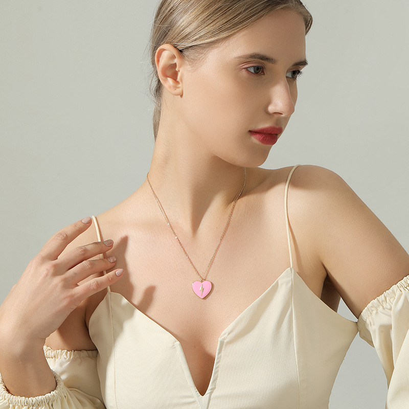 Luxury niche drop glaze love lightning necklace sweet heartshaped pendantpicture3
