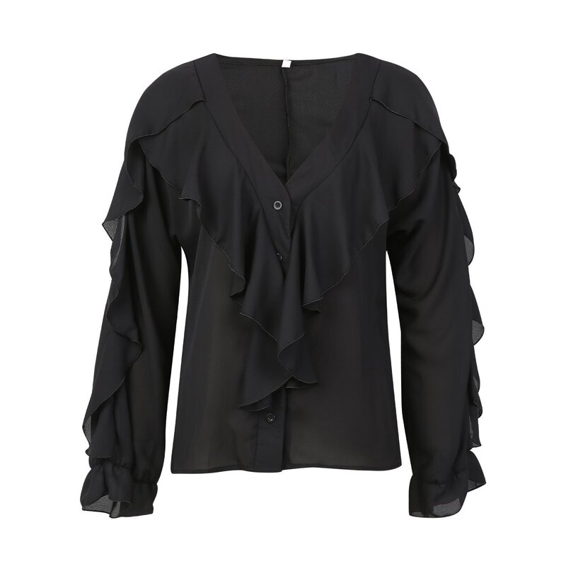 2025 New Cross-Border European and American Women's Plus-Size Ruffled Shirt 2025 New Cross-Border European and American Women's Plus-Size Ruffled Shirt