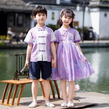 国学汉服朗诵演出服女儿童古典舞蹈六一大合唱时尚洋气唐装批发