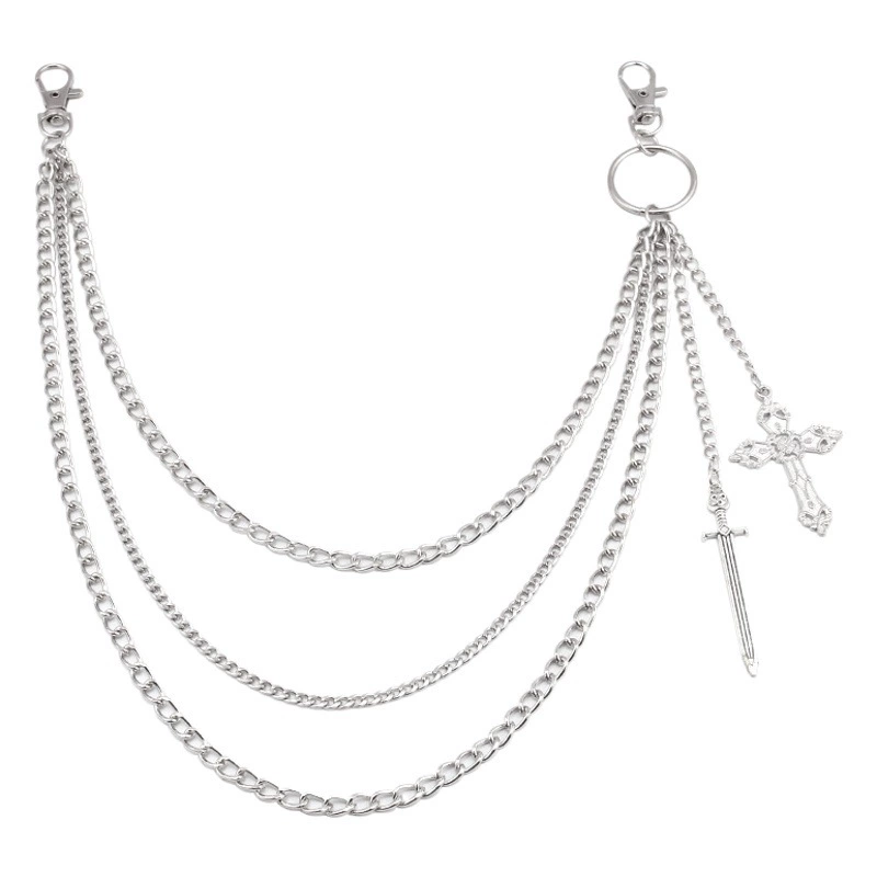 Европейские и американские трансграничные украшения, Геометрическая многослойная цепочка, полая перекрестная цепочка для брюк, универсальная подвеска с мечом, украшение для брюк