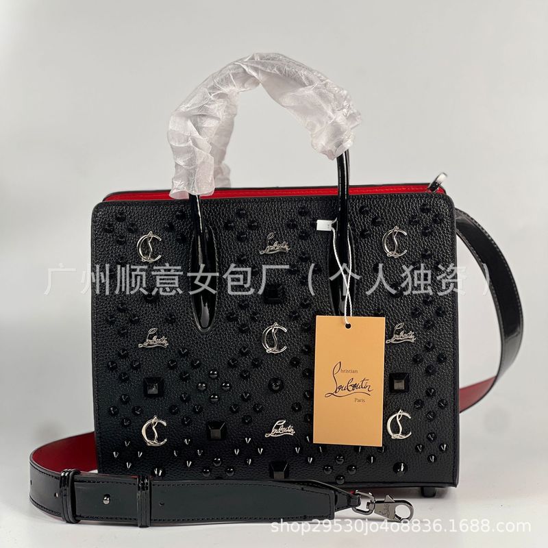 2025新款cl手提包欧美时尚外贸百搭红底铆钉购物袋手提包包27cm|undefined