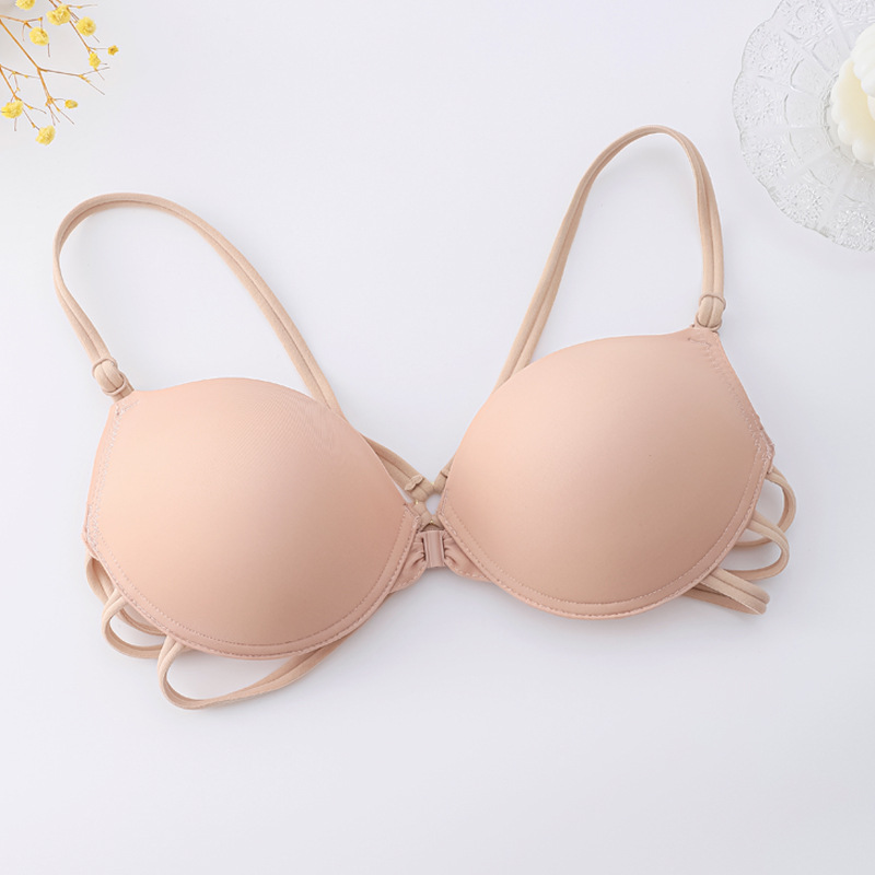 Verano ropa interior sin anillo de acero frente sujetador de botón sexy cinturón de hombro cruzado sin marca sujetador fábrica en stock