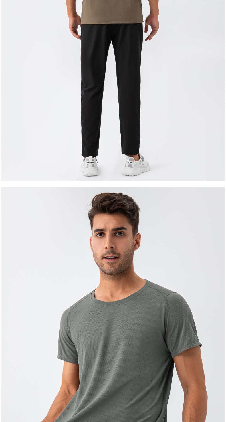 210g Weight Short Sleeve Sleeve Length Nylon Fabric Type Regular Top Length T-shirt Tops Type Outdoor, Running, Sports Occasion Round Neck Neckline Lattice, Solid Color Pattern Simple Style, Classic Style Style Wholesale Simple Style Classic Style Lattice Solid Color Short Sleeve Men's T-shirt 13