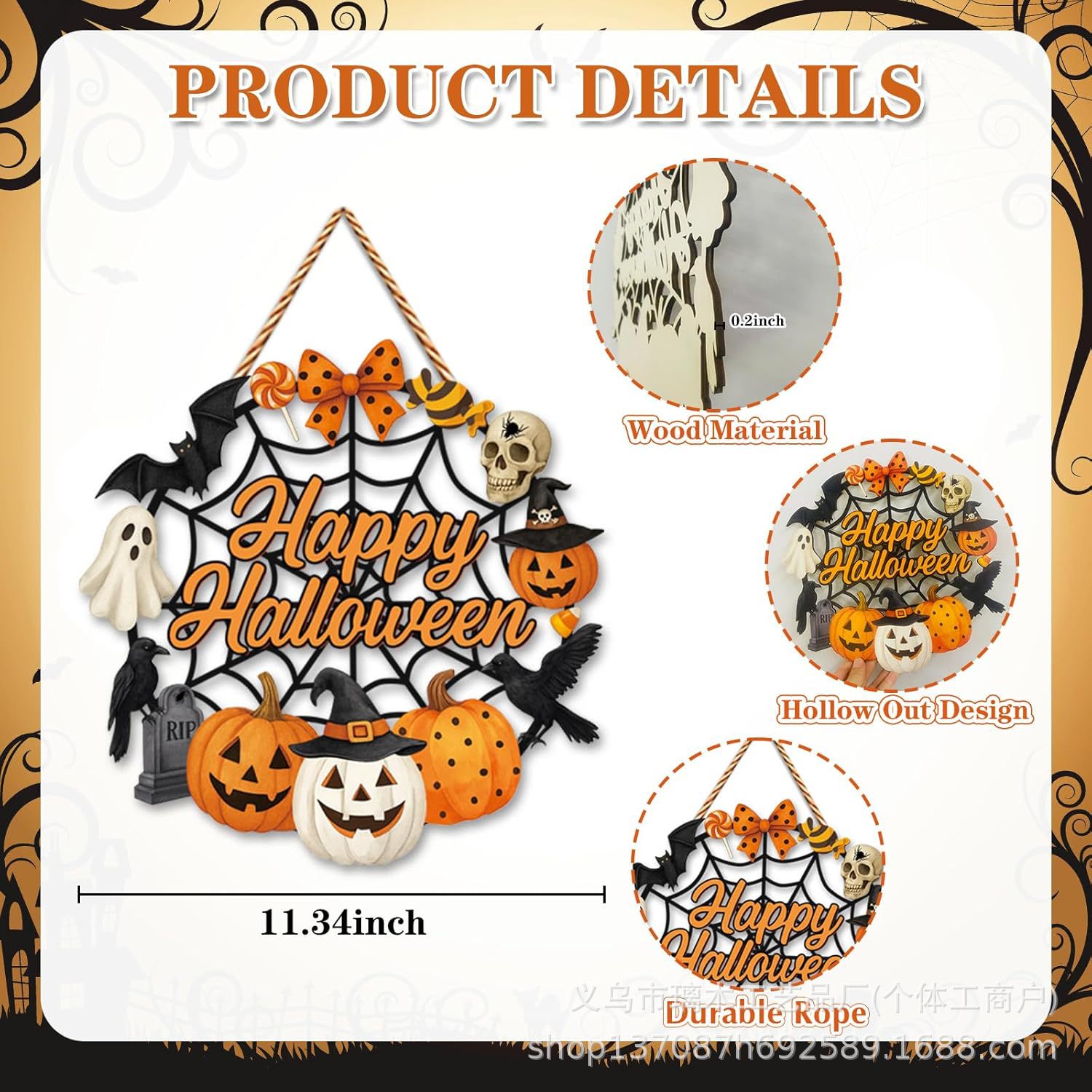 Nuevos productos transfronterizos de madera Halloween decoración de la atmósfera de la fiesta del hogar cabeza de ratón colgante decoración del patio vestíbulo