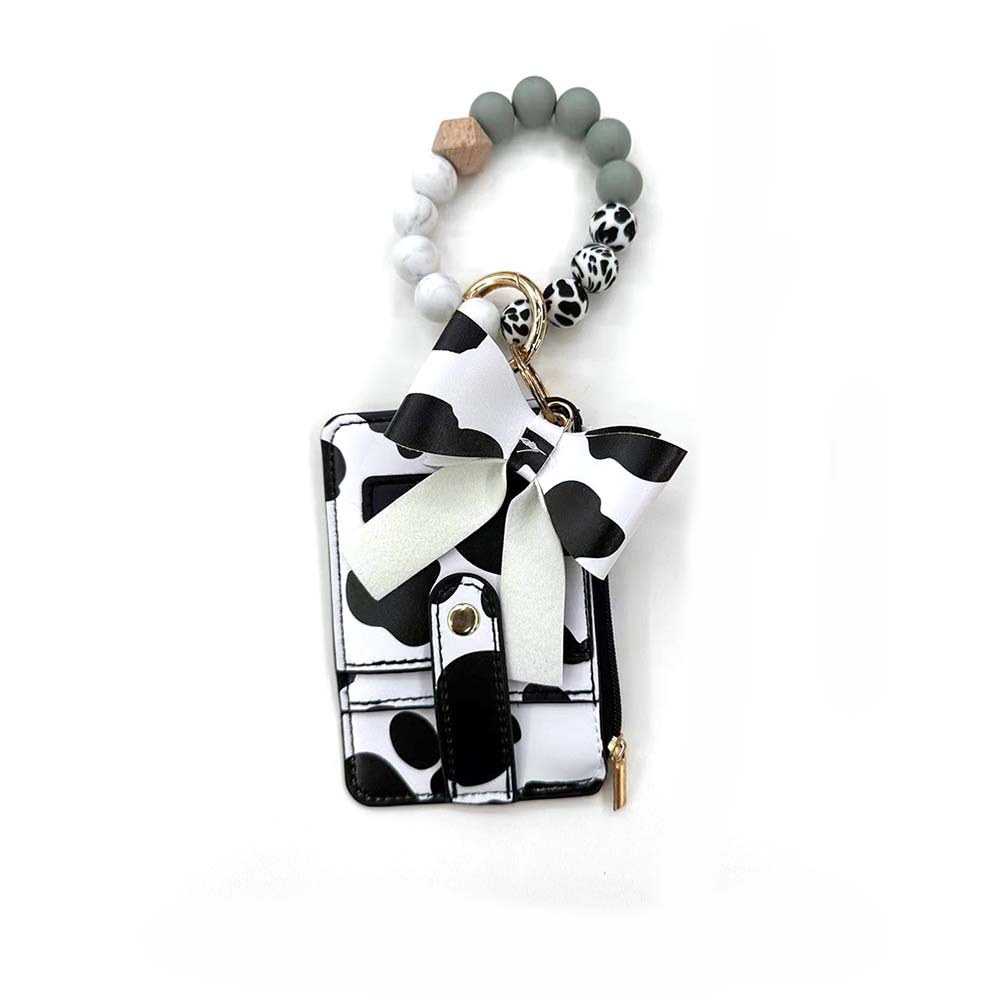 Beaded Design Modern Style Cow Pattern Pu Leather Silica Gel Beaded Unisex Keychain