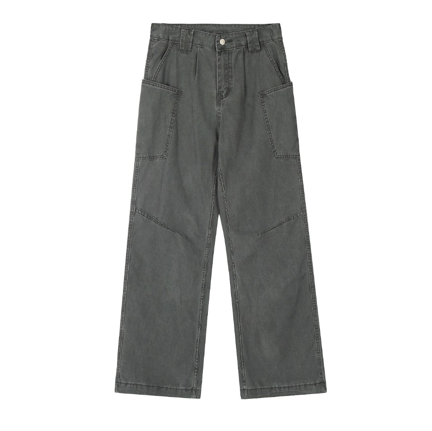 Men's Washed Cargo Pocket Wide Leg Jeans, American High Street Loose Straight Casual Trendy Versatile Denim Pants_mkmklike.com
