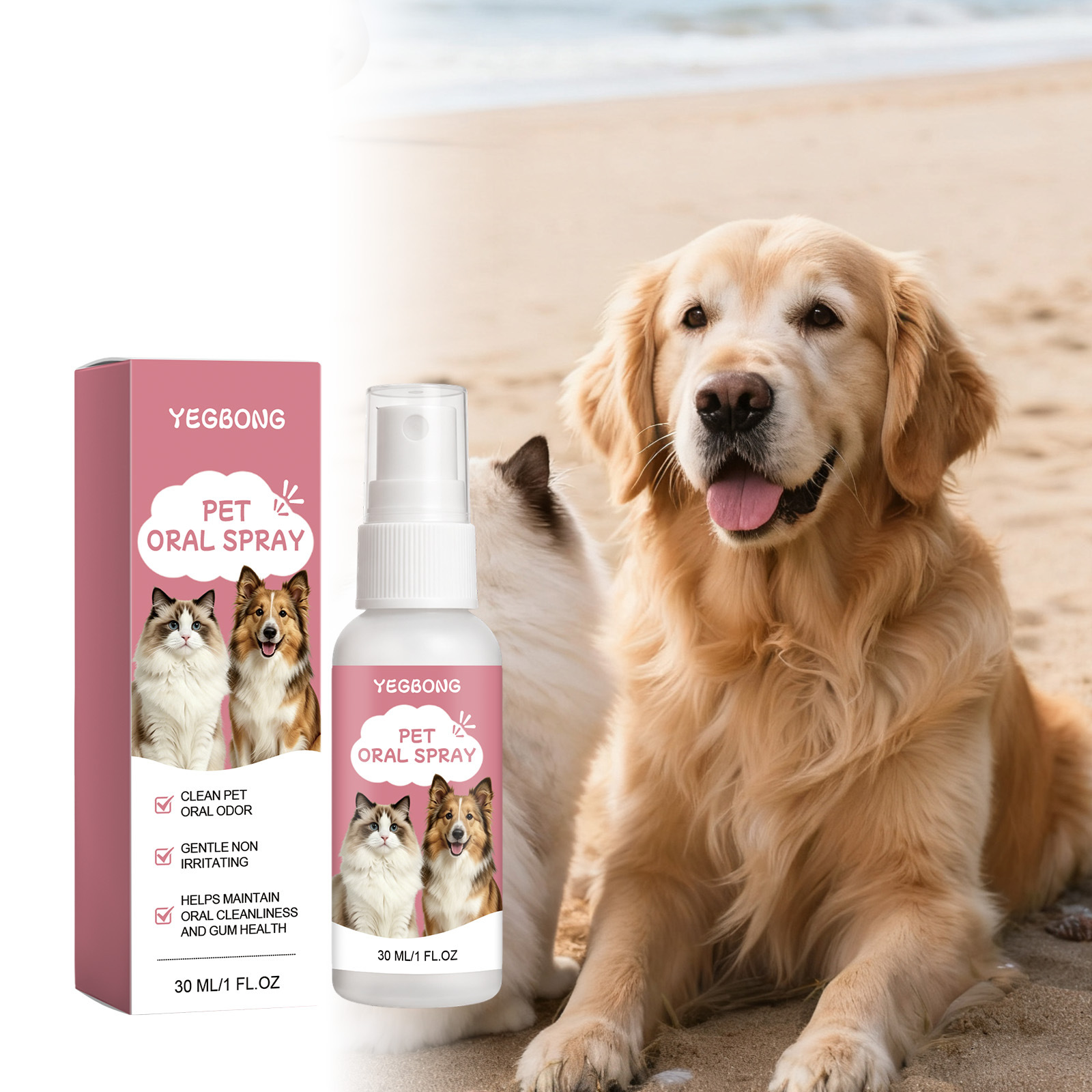 Yegbong Pet Oral Care Spray Is Suitable for Cats and Dogs to Freshen Breath and Clean the Pet's Mouth with a Lasting Fragrance