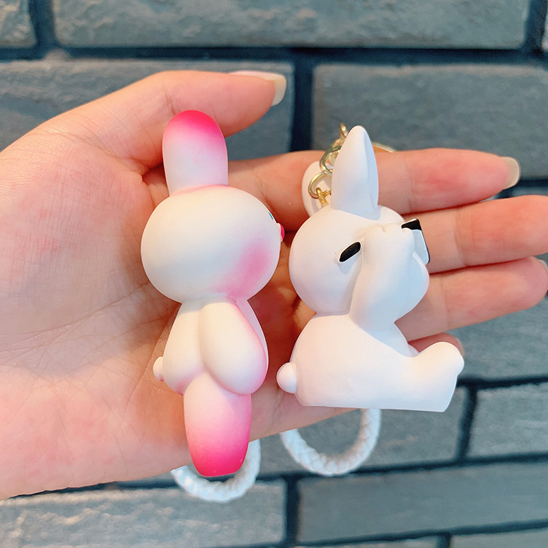 Moda fresco resina cachorro llavero conejito oso muñeca colgante bolso del coche adornos pequeño regalo