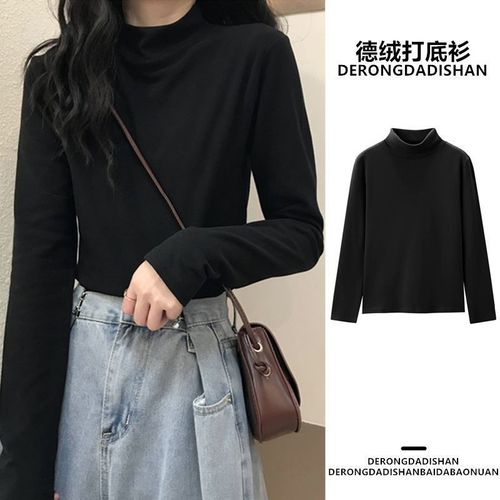 Deer velvet half-high collar base shirt women's inner wear autumn/winter new long-sleeved T-shirt slimming and warm outerwear