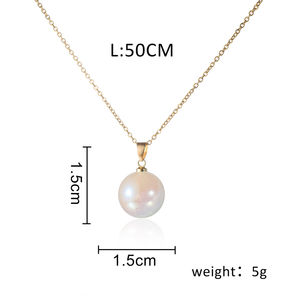 Mermaid Pearl Necklace Titanium Steel Gold-Plated Colorful Beads Clavicle Chain_colorza_1