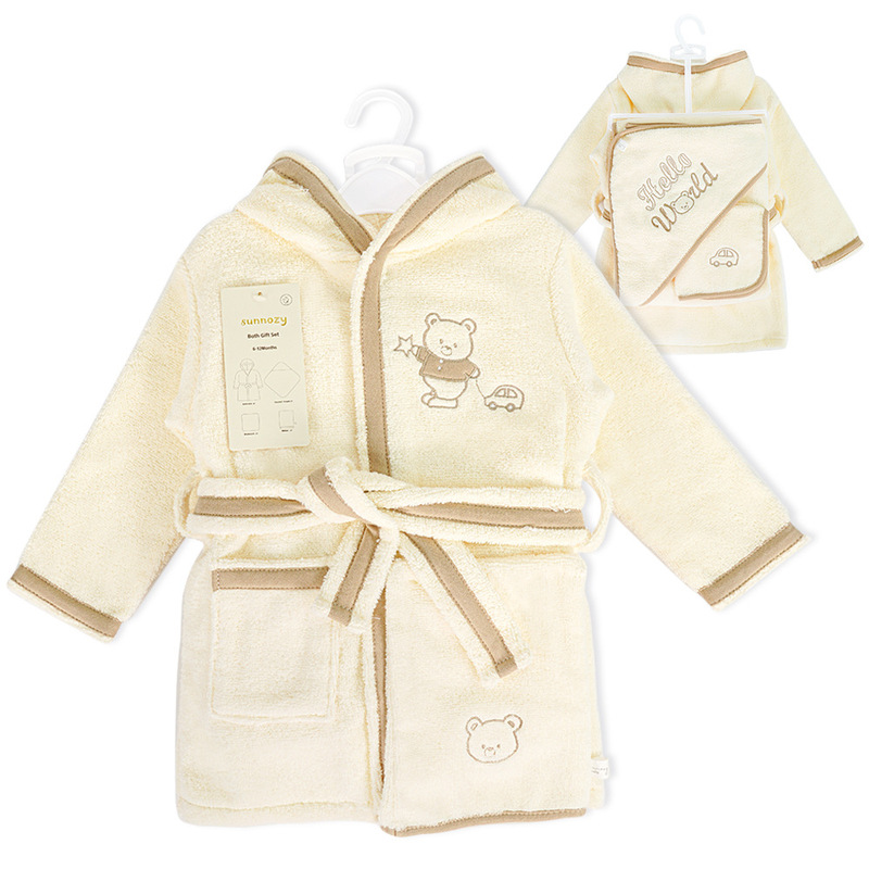 Baby Thickeneded Absorbent Bathrobe Four-Piece Set Pure Cotton Cloak Bath Towel + Towel Warm Kidsren's Bath Towel Sunnozy