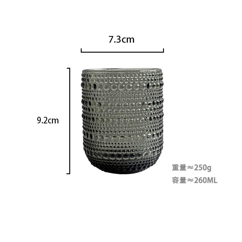 Fábrica al por mayor tazas de agua europeas tazas de vidrio de colores tazas de enjuague bucal de hotel tazas de jugo en relieve tazas de leche domésticas gruesas