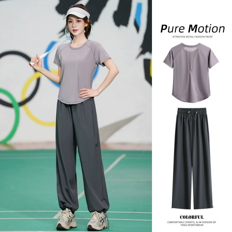 Профессиональный костюм для бега, быстросохнущий спортивный костюм, спортивный костюм для йоги, тонкий свободный уличный летний дышащий костюм для фитнеса с короткими рукавами