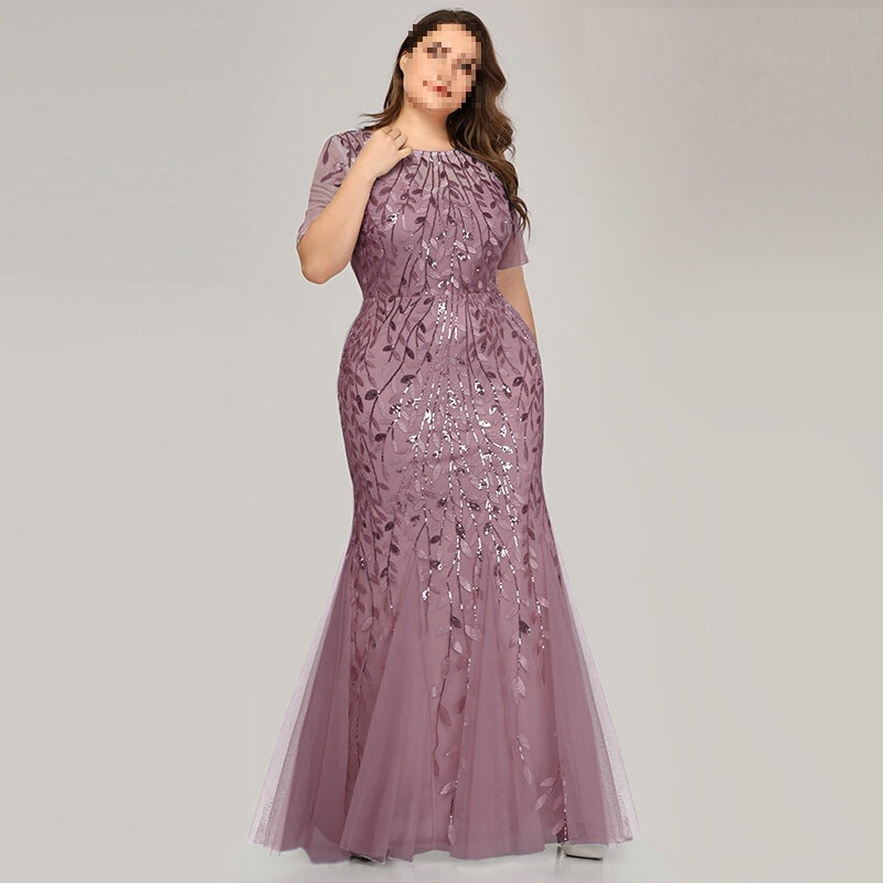 Plus Size Evening Dress Shein Amazon Hot Style European and American Version Sequin Mesh Fishtail Slim Sexy Women's Ready Stock