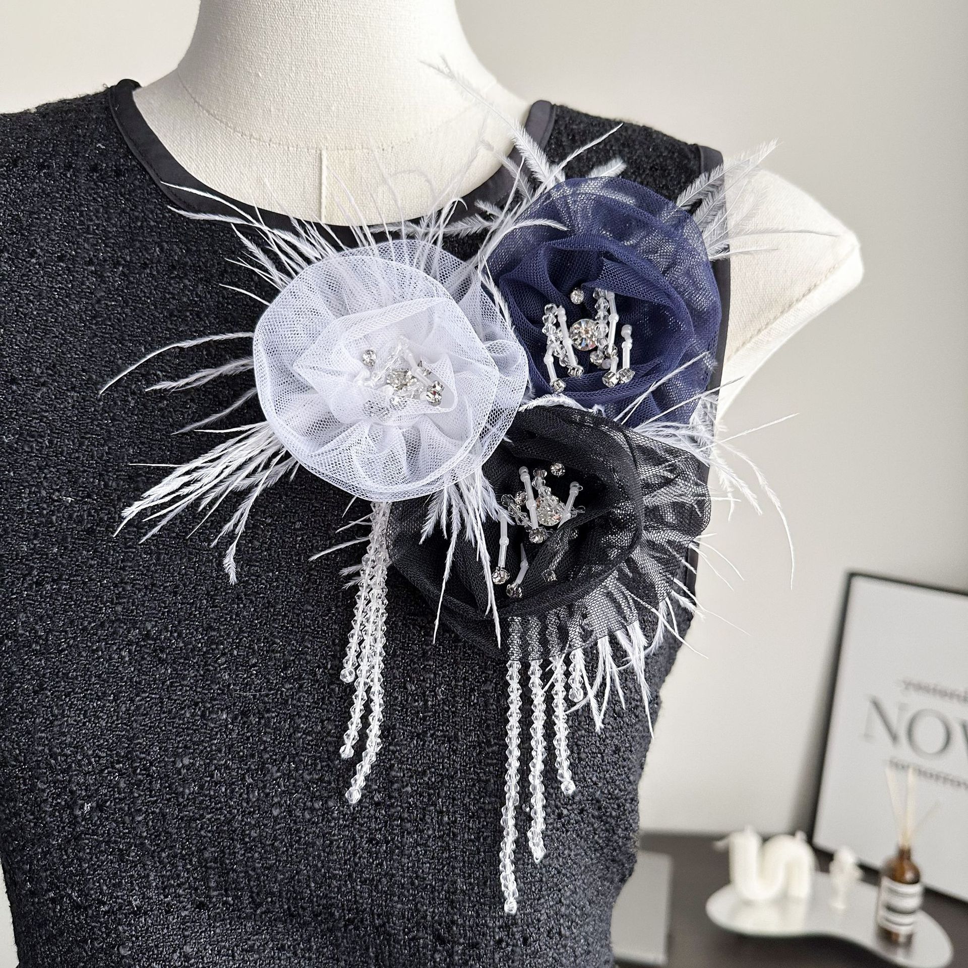 立体网纱羽毛头饰男女礼服西装胸针点缀胸花服装头饰箱包配件辅料