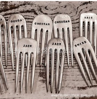 Cheese Marker Handstamped Silver fork cheese handprint silver fork