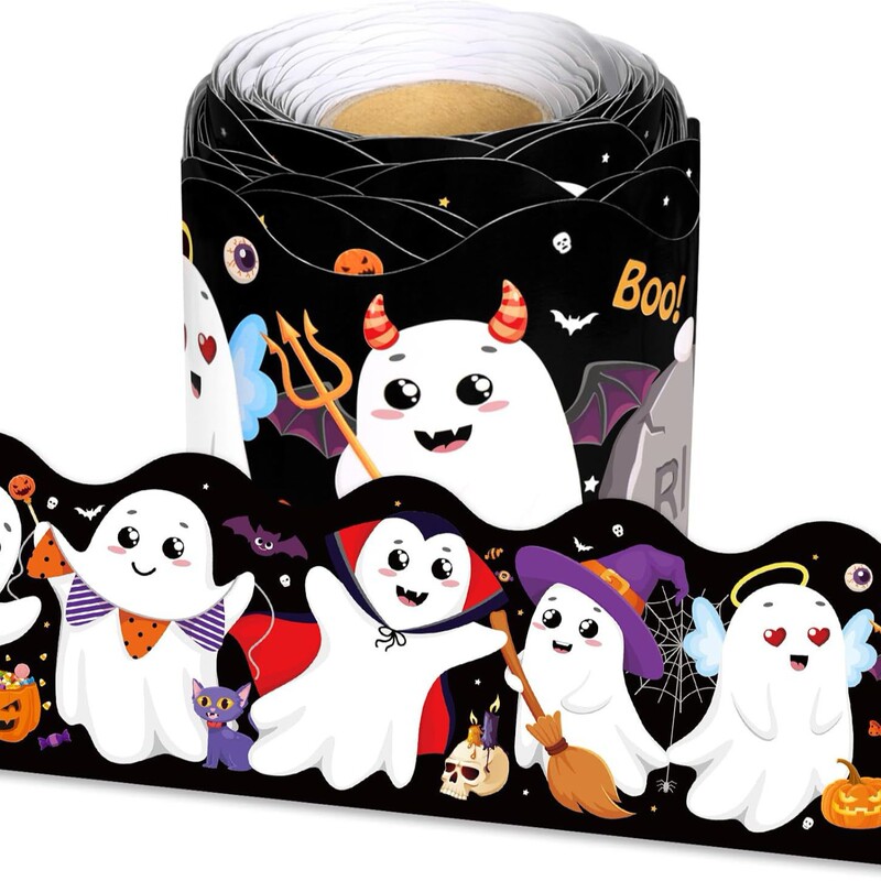 New Border Stickers Halloween Graffiti Stickers Pumpkin Bat Black Castle Cartoon Cute Little Ghost Decorative Stickers