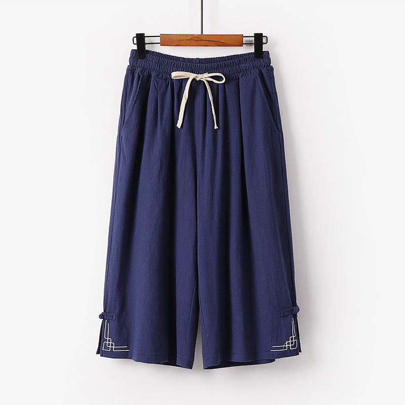 Summer Thin Cropped Pants Chinese Style Linen Shorts Men's Plus Size Casual Pants Harem Cotton Linen Cropped Pants