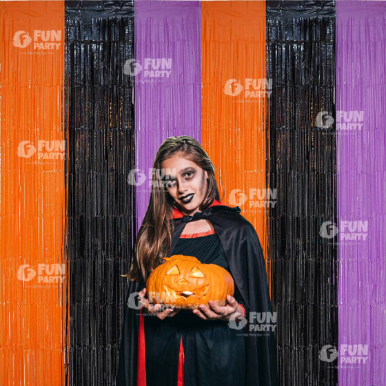 Cross-border Halloween Pumpkin Tassel Banner Party Festival Decoration Supplies Orange Black and Purple Macaron Colorblock Rain Silk Curtain