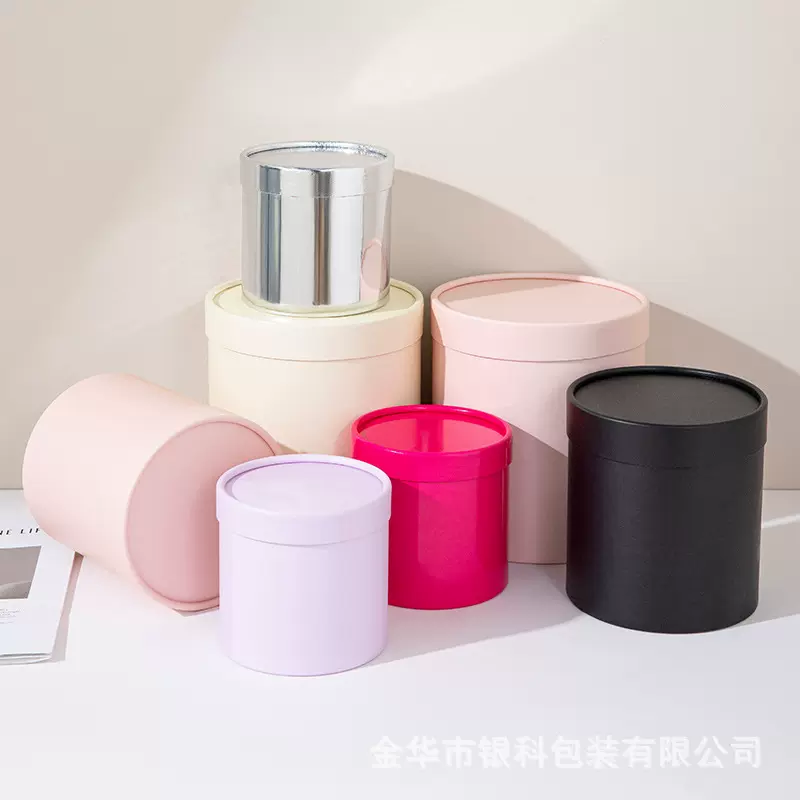 永生花抱抱桶大中小号圆形插花桶黑白粉色小圆筒花艺礼物包装空盒