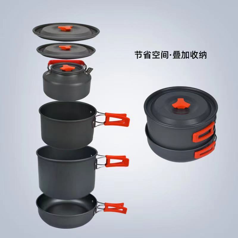 Outdoor pot kitchenware camp cookware dining set 2-3 people camping 4-5 portable Yuan Zhi Gu
