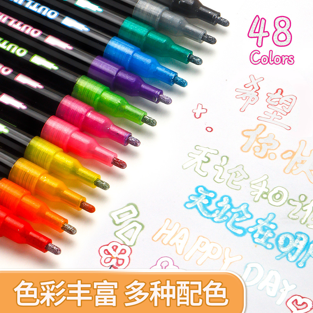 48 colores de doble línea de contorno bolígrafo DIY creativo bolígrafo de marcado flash bolígrafo de marcado de Navidad bolígrafo de marcado en stock mayorista