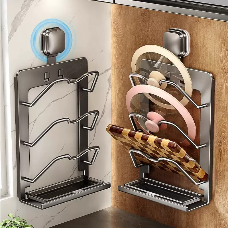 吸盘厨房锅盖架多功能墙上砧板收纳神器免打孔墙上壁挂收纳置物架