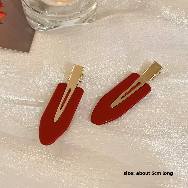 Grampo de cabelo vermelho para mulheres, franja lateral, grampo de cabelo quebrado, enfeite de cabeça, grampo de cabelo de bico de pato para testa de Natal_voghion.com