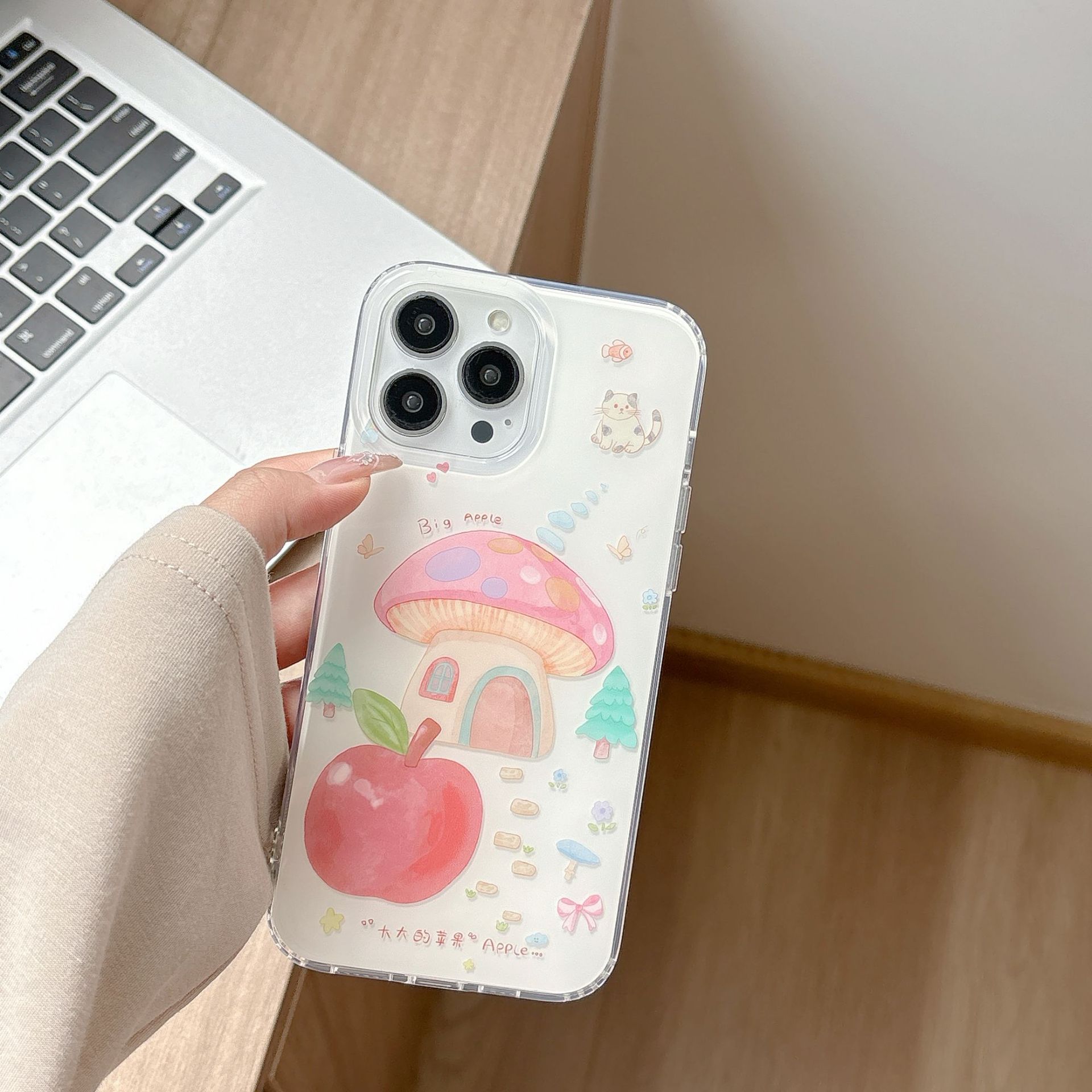Fun lindo graffiti hongo Apple para iPhone15/16 funda para teléfono móvil 14Pro femenino 16ProMax nuevo 13