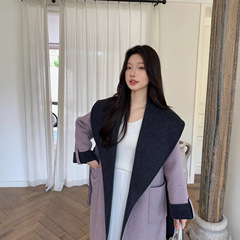 双面羊绒大衣女2025秋冬新款浴袍阔版大翻领双色慵懒宽松羊毛外套