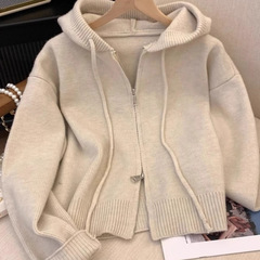宽松慵懒拉链秋冬减龄外搭毛衣女开衫2025春秋新款连帽针织衫外套