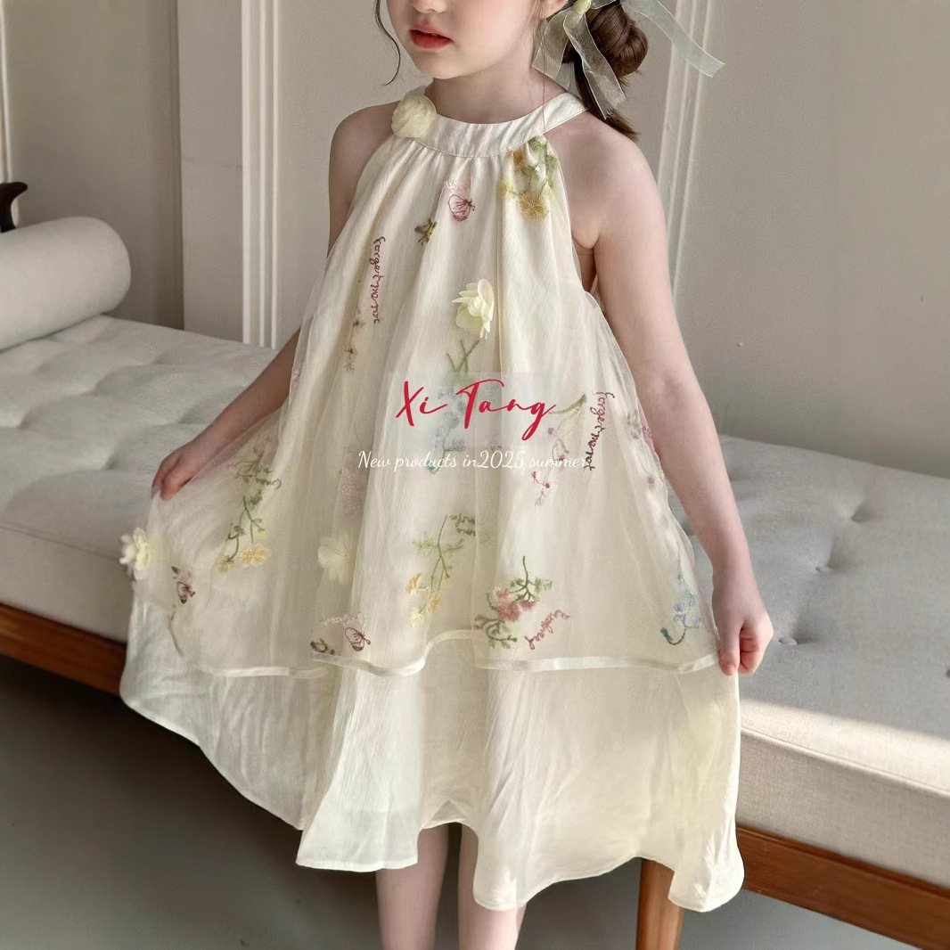 Abito da fata per le vacanze, modello 2025, di alta gamma, in tulle con scollo all'americana e ricami in rete, stile francese, ampio e raffinato._voghion.com