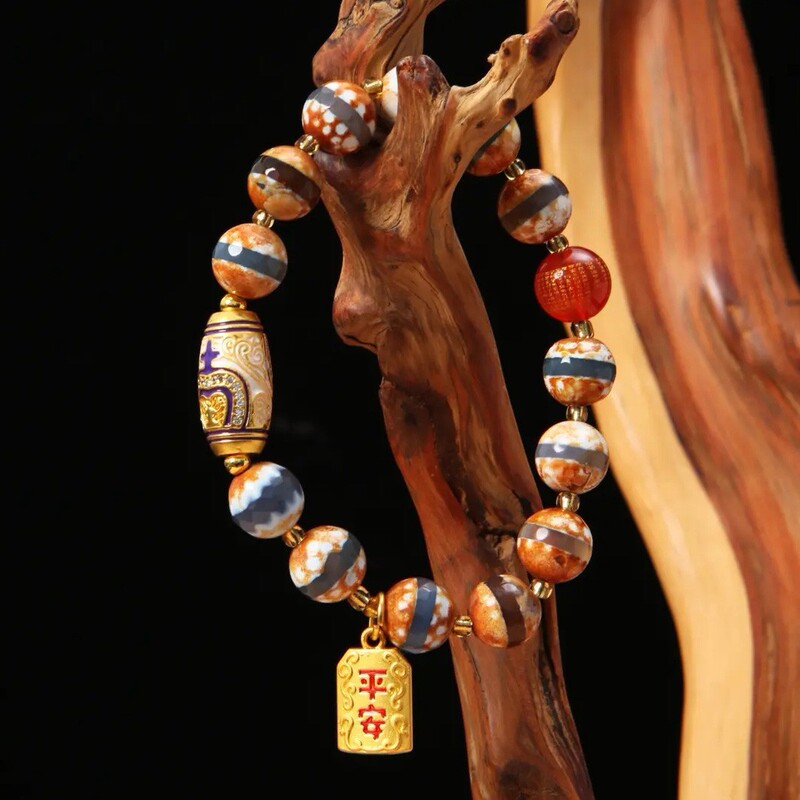 Putuo Mountain First-Class Agate Dzi Bead Bracelet, Xizang Ethnic Style Treasure Bottle Dzi Bead, Pharmacist Bead, Peace and Happiness Bracelet Putuo Mountain First-Class Agate Dzi Bead Bracelet, Xizang Ethnic Style Treasure Bottle Dzi Bead, Pharmacist Bead, Peace and Happiness Bracelet