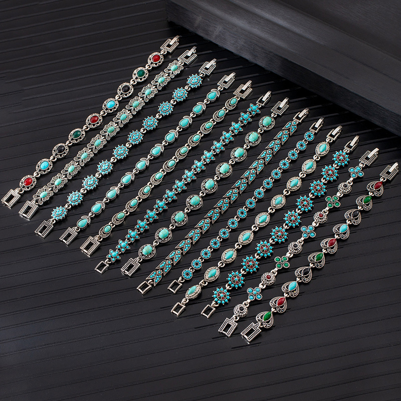 Light Luxury and High-End Colorful Diamond-Encrusted Bracelet, Western Xizang-Style Jewelry, Retro Bohemian Ethnic Style Turquoise Bracelet Light Luxury and High-End Colorful Diamond-Encrusted Bracelet, Western Xizang-Style Jewelry, Retro Bohemian Ethnic Style Turquoise Bracelet