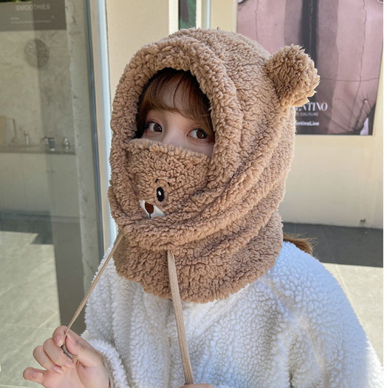 秋冬季帽子女可爱冬天毛绒绒围巾加厚一体围脖毛绒冬季保暖护耳帽|undefined
