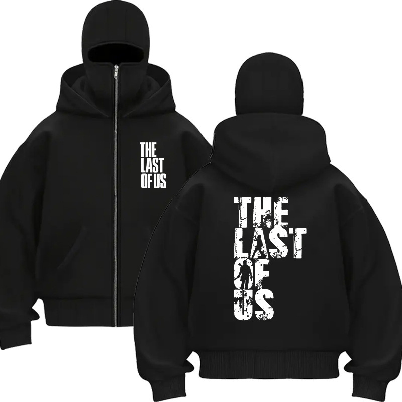 Cross-Border New American Tv Series the Last of Us Double-Sided Printed Velvet Double-Cap Hooded Balaclava Zipper Sweatshirt