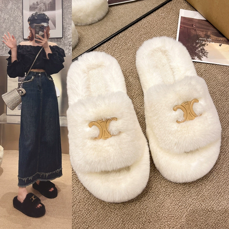 Шерстяные тапочки женская обувь осень-зима мода