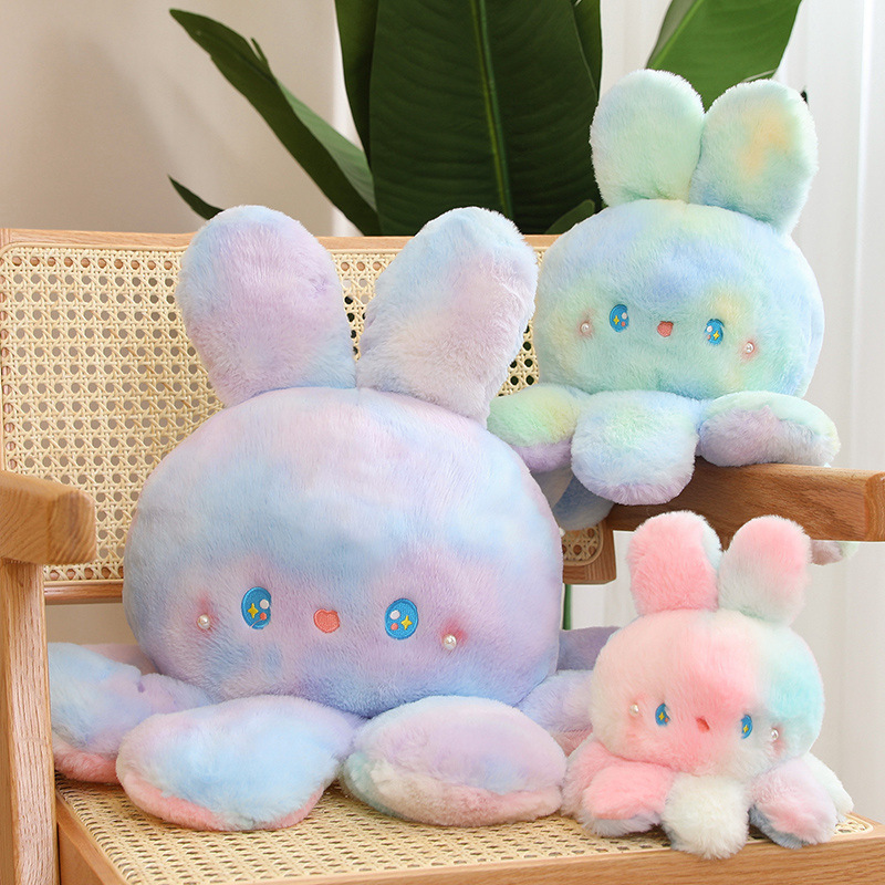 Double-sided octopus rabbit doll plush toy color rabbit flip face octopus doll sleeping pillow wholesale