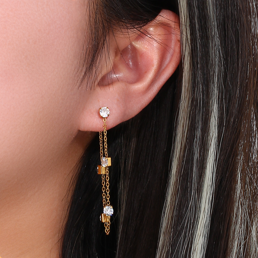 Fashion Square Plating Inlay Stainless Steel Zircon Gold Plated Drop Earrings display picture 5