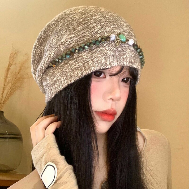 甜美百搭民族风针织堆堆帽秋冬休闲时尚扎染套头帽美式复古冷帽潮|undefined