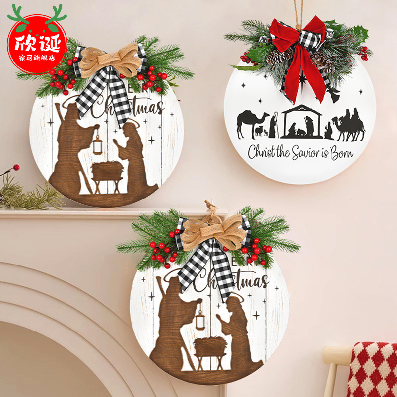 Ventas transfronterizas en caliente Pascua Jesús madera bienvenida puerta artesanía de madera Navidad decoración de Pascua