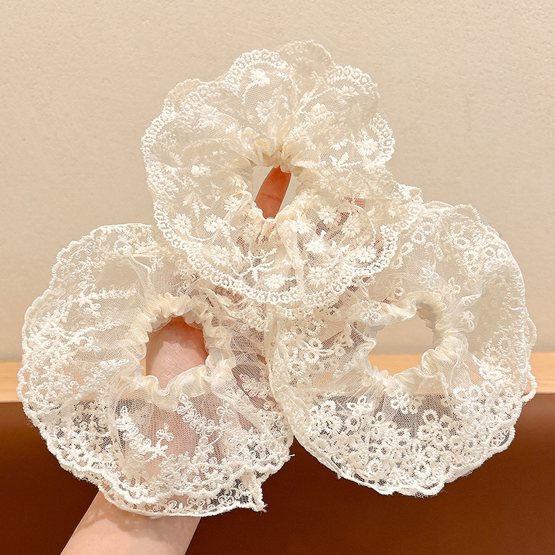 Nuevo estilo coreano super inmortal flores de encaje blanco intestino anillo de cabello dulce tocadillo de cola de caballo para el cabello puro