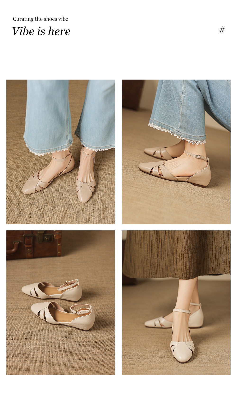 Sandal nữ quai chữ V đế xuồng da dê lỗ rỗng, gót 5 cm, size 34–42 — màu be chi tiết 5