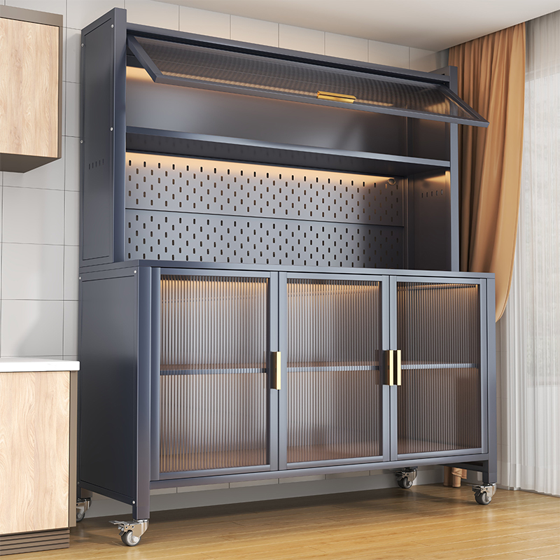 Estante de cocina armario de comedor armario de almacenamiento piso a prueba de polvo microondas horno platos armario de almacenamiento multifuncional gabinete