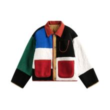 国潮美式复古撞色羊羔绒棉衣夹克男士廓形加厚夹棉休闲棉服外套