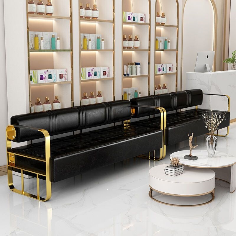 Straight-Row Sofa, Hair Salon Waiting Chair, Leisure Salon Reception Sofa, Hair Salon Rest Area Long Office Sofa