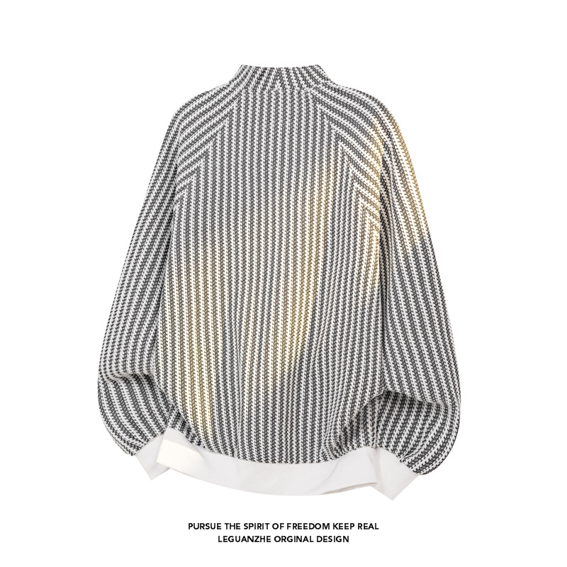 Fishbone Stripe Color-blocked Chanel-style Sweatshirt For Men And Women, Autumn High-end Design, Buttoned Henley Collar_voghion.com