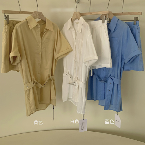 Korean new fashionable all-matching women's 2026 summer design lapel short-sleeved shirt, high waist slimming shorts set
