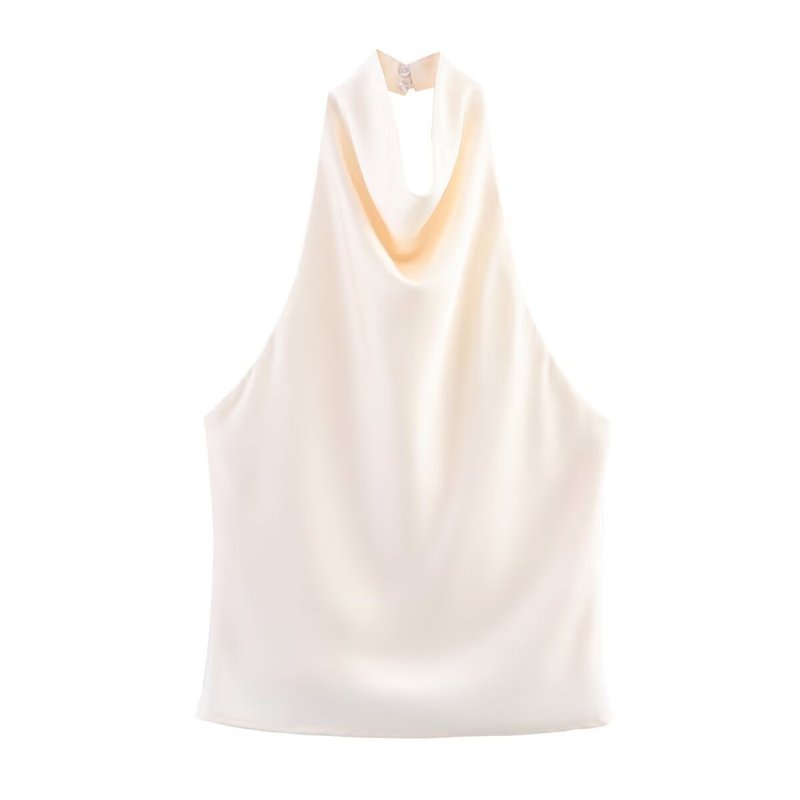ヨーロッパとアメリカの貿易卸売 2025 夏の新しい女性のシルクサテンの質感のファッショナブルなホルターネックトップ女性用|undefined
