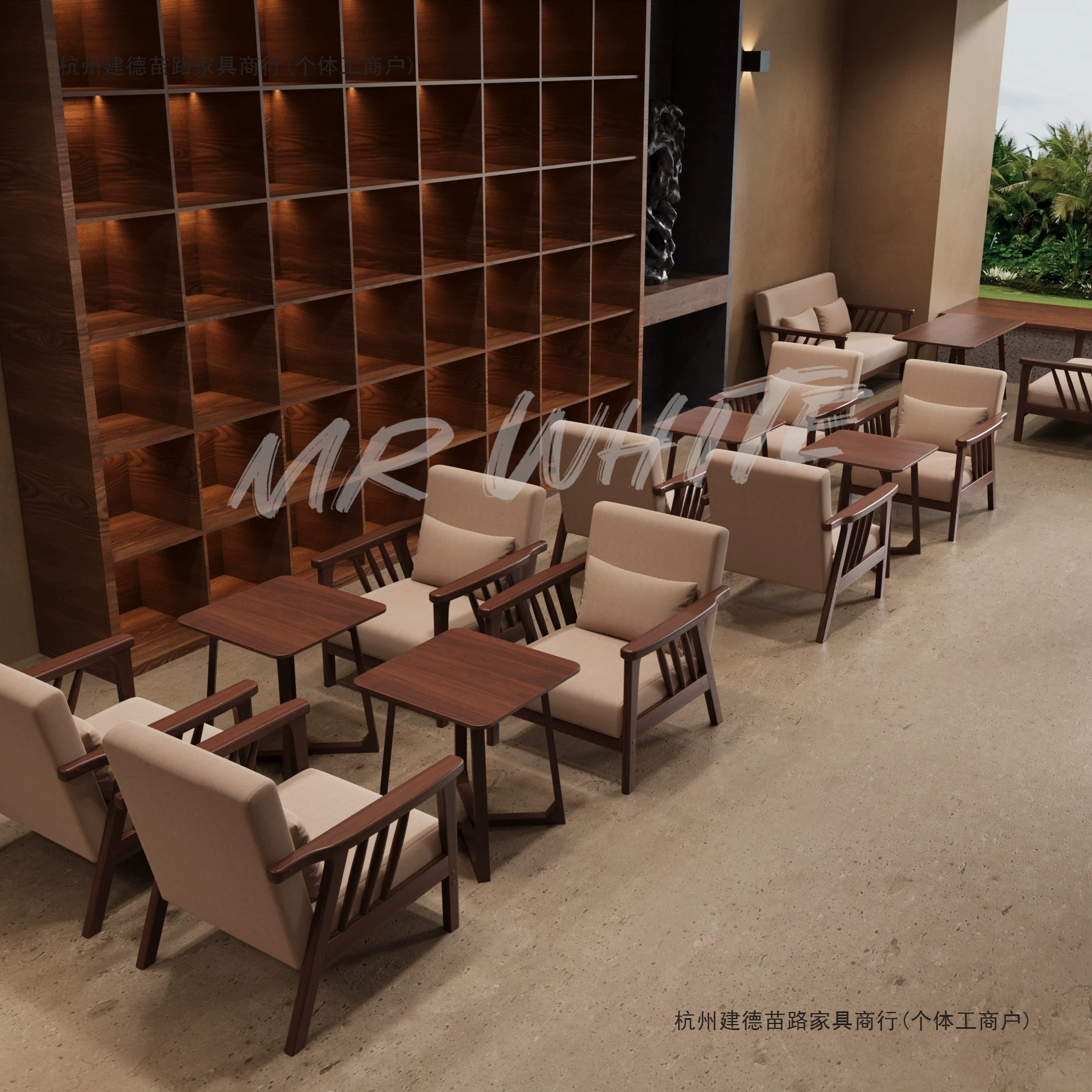 Скандинавский светлый люкс: ресторанный диван-кресло из кожи наппа, кафе, стол и стулья из массива дерева, комбинация для таверны или бара, диван-кресло и стол.